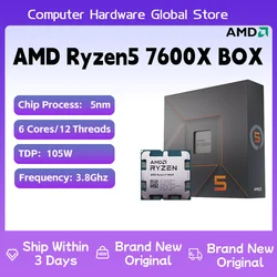 Processeur de jeu AMD Ryzen 5 7600X, R5 7600X, 6 cœurs, 12 fils, 5nm, prise 38m, AM5 sans ventilateur, cache PC Gamer, tout neuf