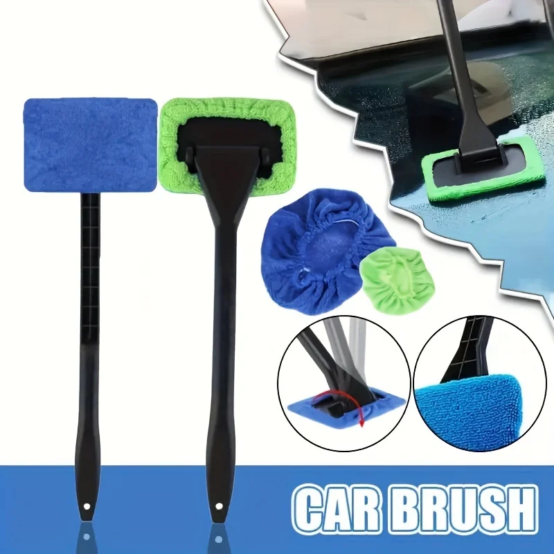 Car Cleaning Wash Tool with Long Handle Car Window Cleaner Washing Kit Windshield Wiper Microfiber Wiper Cleaner Cleaning Brush