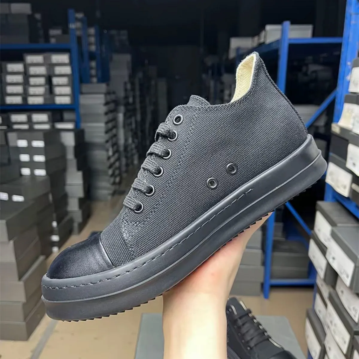 R-o Design Men Shoe Women Sneakers Full Black Canvas Low Top Shoe Luxury Casual  Sneaker Thick Sole Lace Up Luxury Flat Shoes