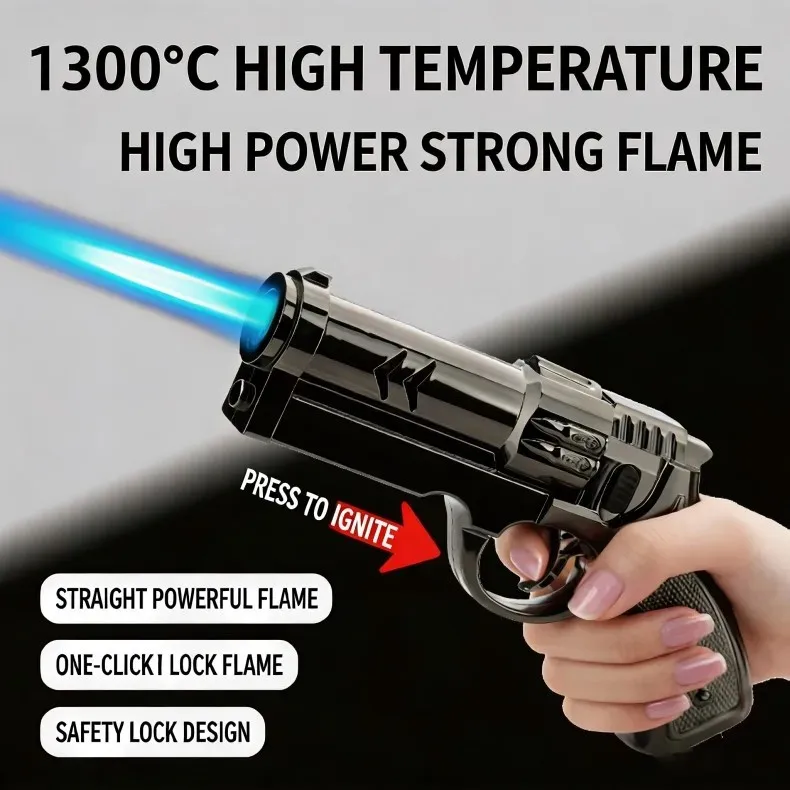 2026 Neues Kreatives Feuerzeug in Pistolenform mit Butangas-Turbine, Winddichtes Metall-Zigarrenfeuerzeug für Outdoor, Geschenk für Männer – Detail 2
