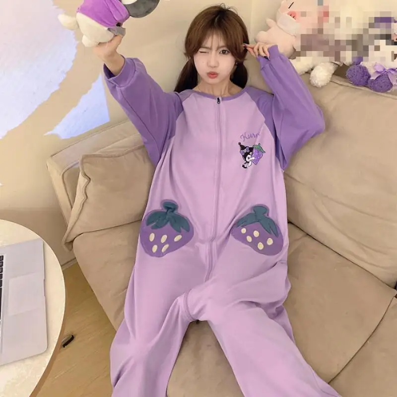 

Женская новая цельная пижама для весны и осени, женская ночная рубашка с длинным рукавом, домашняя одежда для подростков, хлопковая, мягкая, уютная, для сна