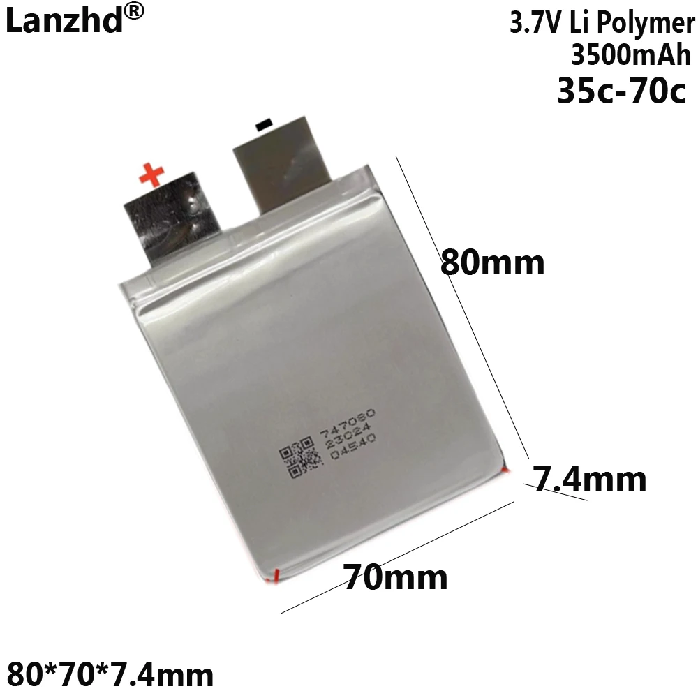3.7V 3500mAh 35C 70C High-Rate Lithium Battery 35C for Spot Welding Machine Starting Power Supply Drone Battery Cell 747080