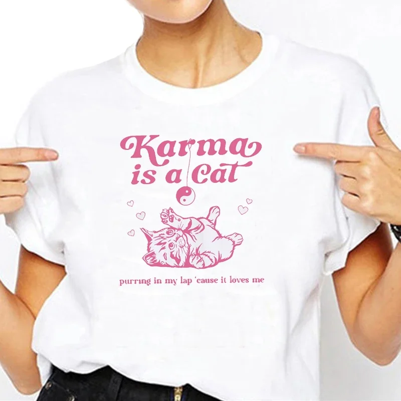 Karma Is A Cat Shirt Music Shirt Taylor Merch Tour Plus Size Cute Streetwear Loose Harajuku Swift O-Neck Short Sleeve Shirts