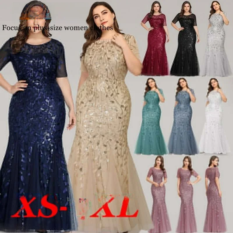 

Faionable Large Size Long Dr Beaded Sequin Tulle Fi Tail Slimming Evening Gown Women's Clothing Par Host Dr