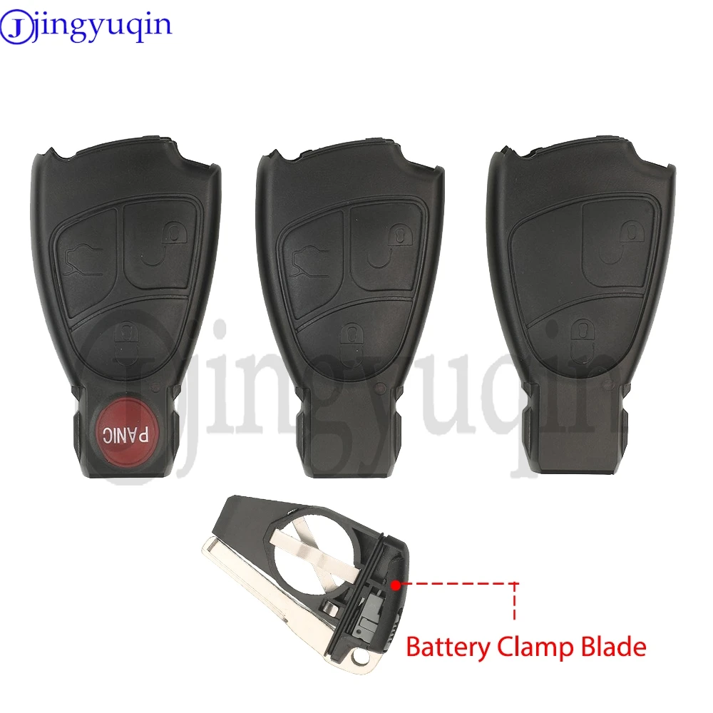Carcasa de llave inteligente para coche Jingyuqin con 2/3/4 botones + clip para batería, compatible con Mercedes Benz MB C E ML S SL SLK CLK AMG
