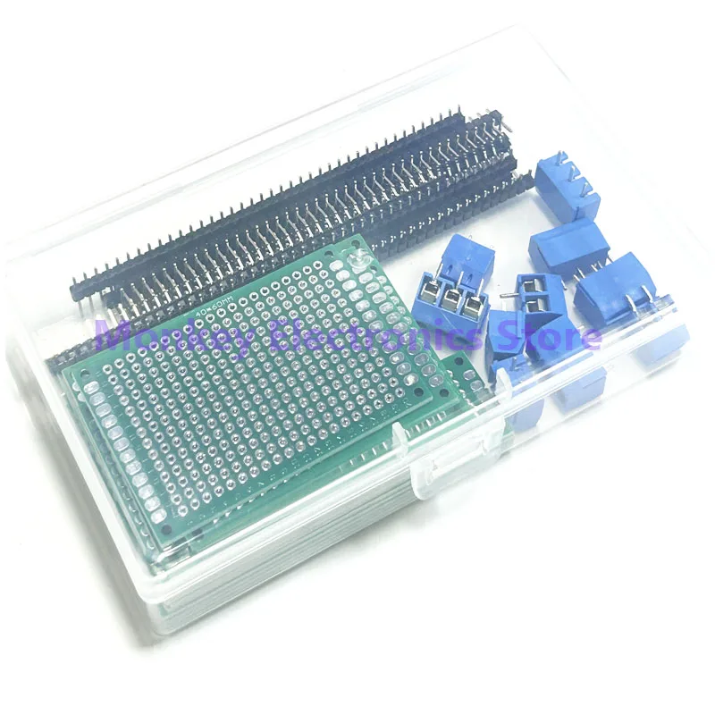 PCB Board Double Sided Prototype Kit 8 Sizes PCB 40p straight/bent Pin kf301-2p/3p terminal block DIY Soldering Project SEND BOX