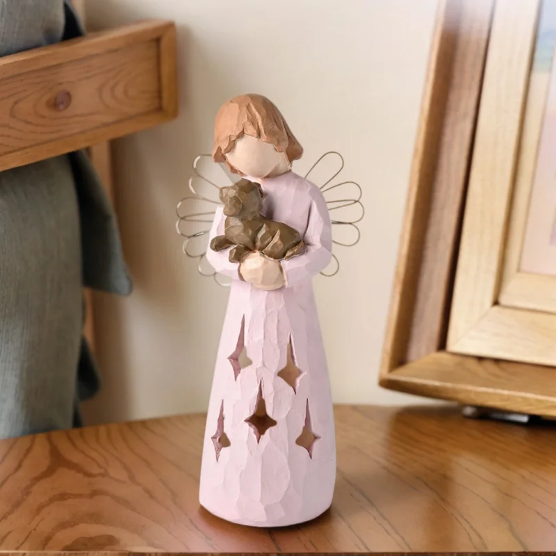 Angel Girl Holding Dog Statue Ornament，Young Girl Sculpture Figure Model Resin Ornament，Indoor home decoration items and crafts