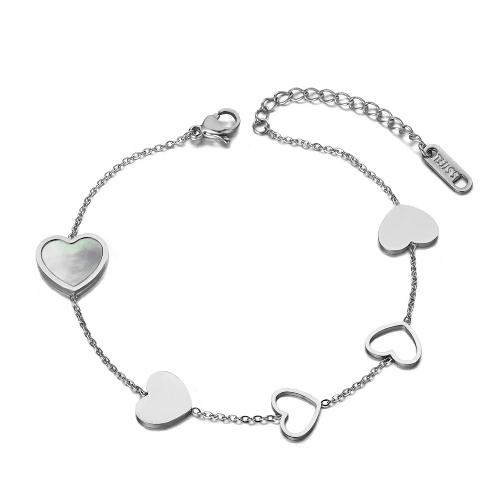 Lokaer Trendy Shell Heart Charm Anniversary Bracelet Bangle Stainless Steel Bohemia Chain & Link Women Bracelets Jewelry B19117