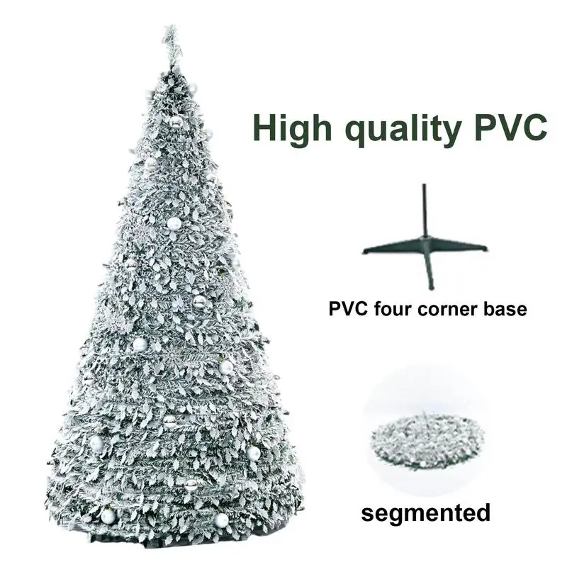 150cm Foldable Christmas Tree Artificial Pencil Pop-Up Tree Decorations Pre Decorated for Home Dorm Dining Rooms