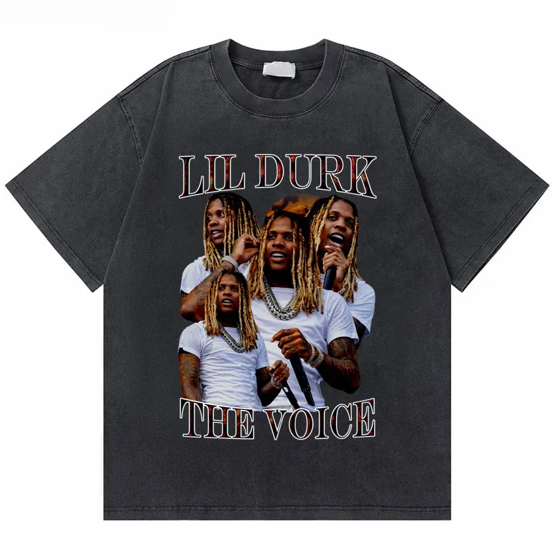 Rapper Lil Durk The Voice Hip Hop Vintage Washed T-Shirt Men Women Fashion Trend T-shirts Summer Casual Cotton Oversized T Shirt