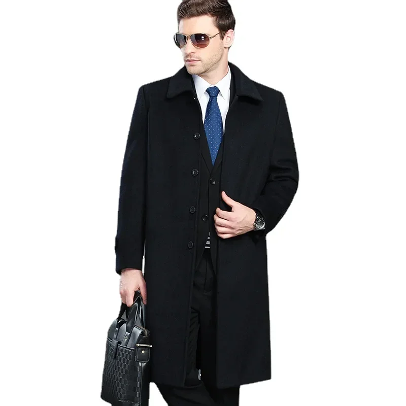 New Arrival Fashion High Quality Winter Overcoat Clothes Men Thicker Casual X-long Covered Button Mens Wool Coat Plus Size M-4XL