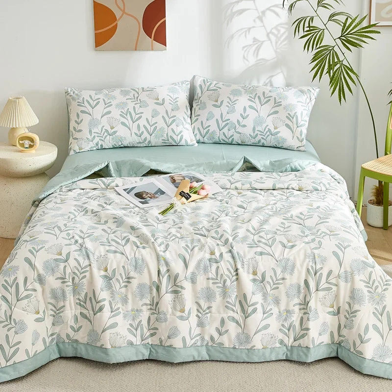 Printed 100% Cotton Summer Comforter Lightweight King Size Air Conditioner Quilt Blanket Pure Cotton Soft Breathable Thin Duvet