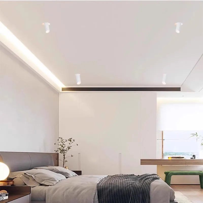 LED Spotlights Embedded Borderless Spot Light Long Tube Adjustable Angle Frameless Ceiling Lamp Opening 55 75mm COB Lighting