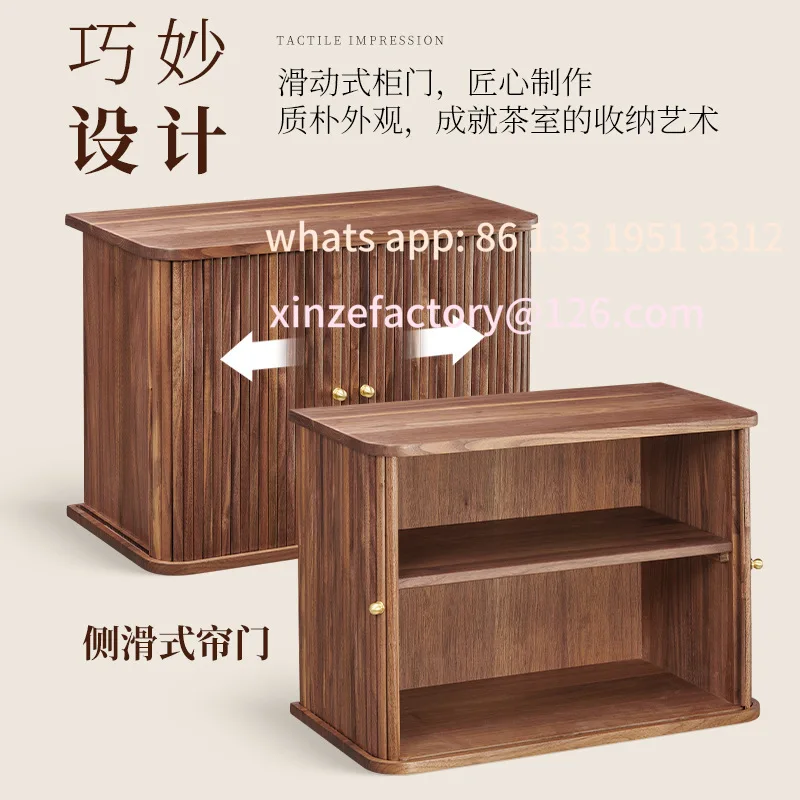 

Customizable Nordic solid wood dust rack desktop storage cabinet household living room black walnut cosmetics tea set locker