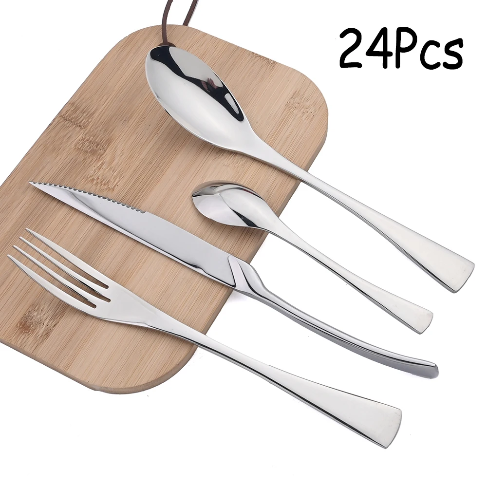 AJOYOUS 24Pieces Cutlery Set 304 Stainless Steel Tableware Knife Fork Spoon Cutlery Set with Teaspoon Kitchen Western Dinnerware