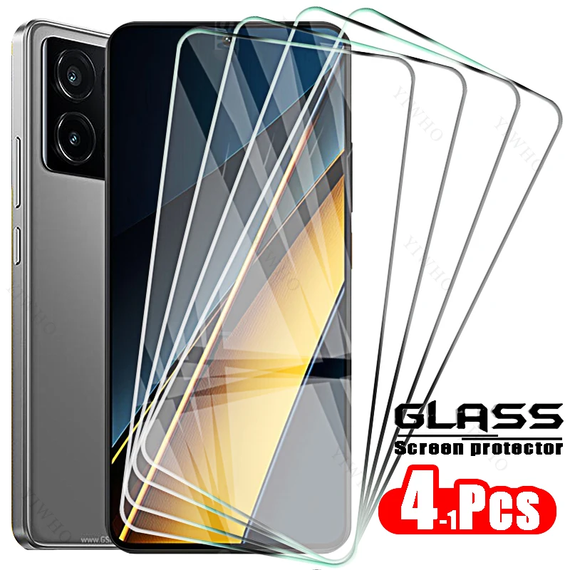 4-1PCS Protective Glass for Xiaomi Poco X6 Pro 5G M6 Pro C65 Screen Protector Film Tempered Glass on POCCO X5 X4 M5 F5 F4 M4 Pro