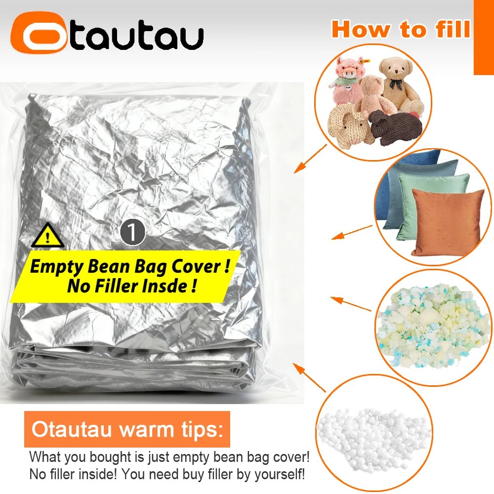 OTAUTAU 1-Seat Silvery Bean Bag Cover Pouf Armchair SF550【No Filler Inside! You Need Buy Filler By Yourself !】