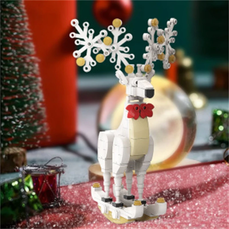 

Christmas Reindeer Building Block Figurine Red Brown White Brick Ornament For Home Table Display Holiday Decor For Kids Adults
