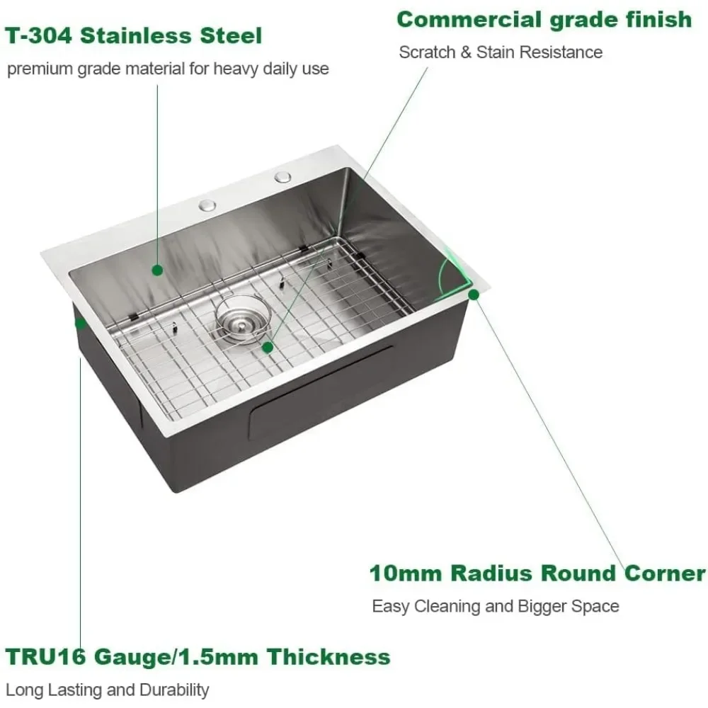 Drop InKitchen Sink For Kitchen Sinks 33 X 22 Inch Kitchen Sink Useful Things for Home Topmount 16 Gauge Stainless Steel Deep