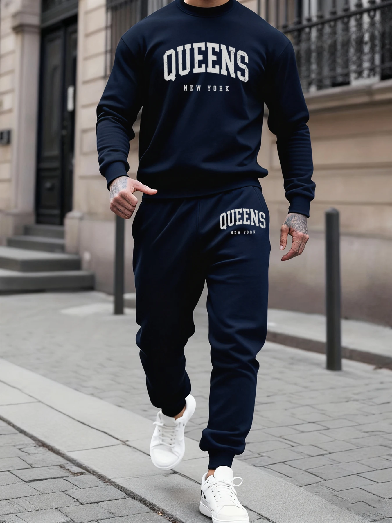 

Queens New York Letter Pattern Autumn Winter Fleece Hoodie Long Pants Sets Man Sport Comfy Sweatshirts Basics All-Match Britches