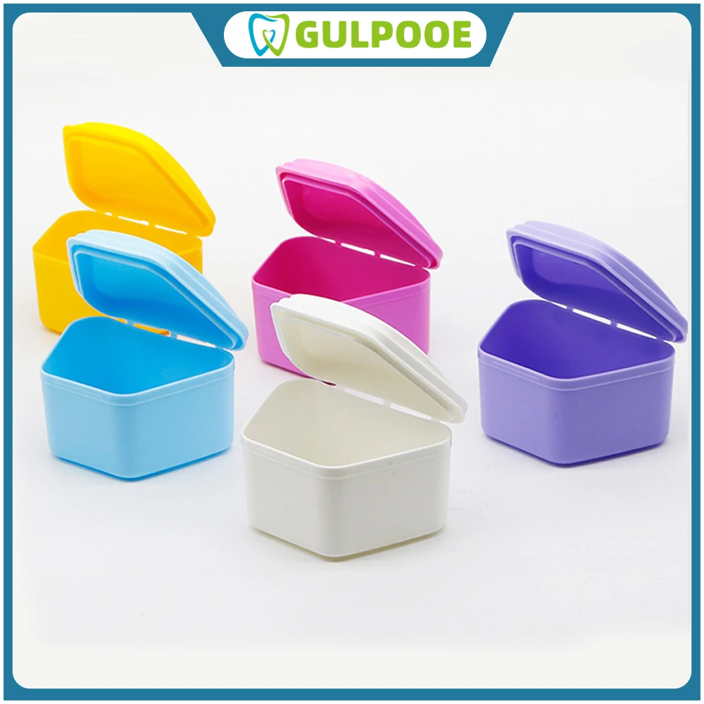 GULPOOE Denture Bath Retainer Box Orthodontic Mouth Ladder Shape  Guard Dental Storage Container Denture Storage Box Portable