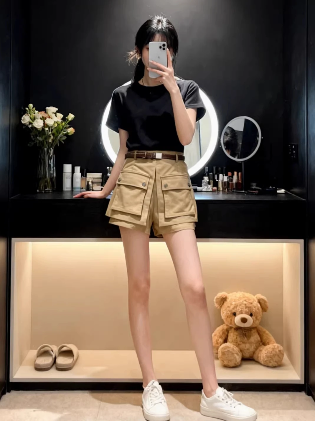 High Waist A-Line Workwear Shorts Women's Thin Summer Small Size Hip Covering Slimming INS Hot Pants Casual Pants