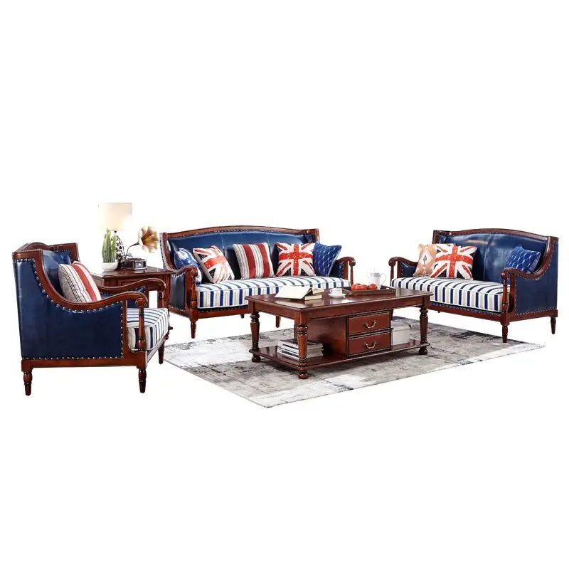 

Leather sofa solid wood cowhide living room combination size apartment three-person sofa