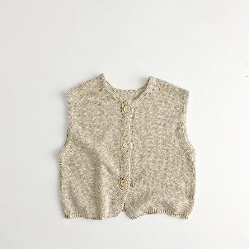 Children Sknitsuit Autumn Girl Children Retro Knitted Cardigan Vest Kid Casual Sleeveless Tops Coat Boy Baby Cotton Waistcoat