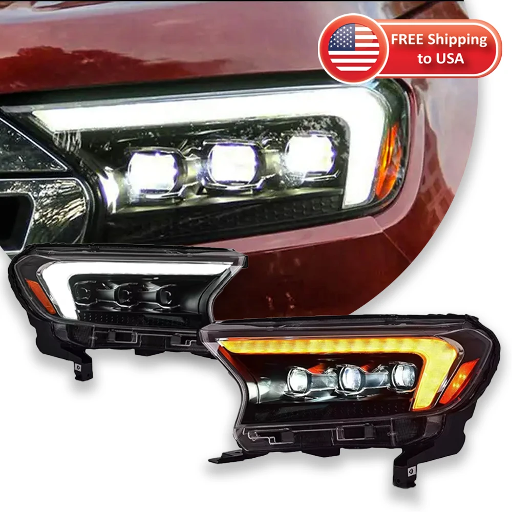 Car Headlights For 2016-2021 Ford Ranger Everest  LED Car Lamps Daytime Running Lights Dynamic Turn Signals Car Accessories