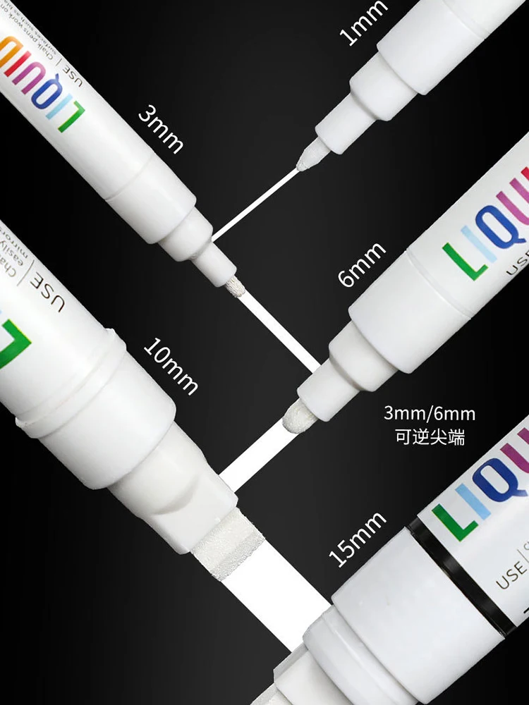 Marcador de giz líquido branco, 5 peças, apagável, não tóxico, à base de água, 1-15mm para quadros negros, marcadores de janelas