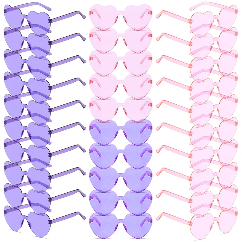 30 Paar pro Set herzförmige Sonnenbrille, niedlich, randlos, einfarbig, Strandurlaub, Sonnenbrille für Damen, modisches Design, Rave-Sonnenbrille – Detail 4