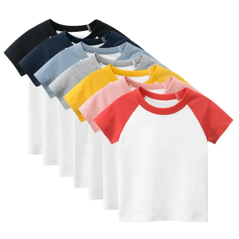 Boys T Shirt Girls Tops Patchwork Cotton T-Shirt for Boy Children's Clothing Short Sleeves Summer Kids Clothes Active Tee 2-10Y