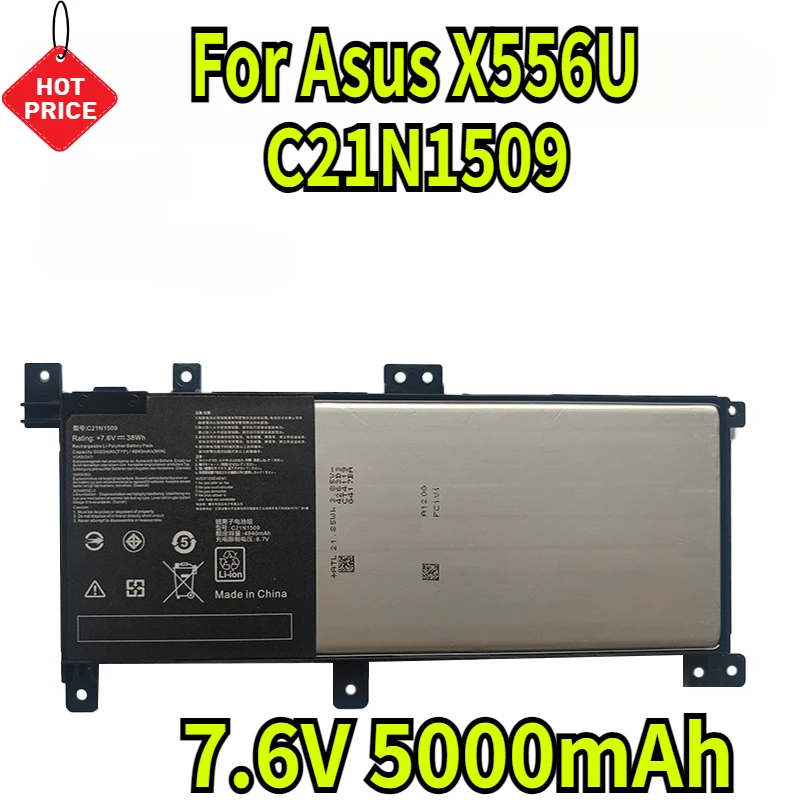 

7.6V 5000mAh C21N1509 Laptop Battery for Asus X556U X556UA X556UB X556UJ X556UQ X556UV FL5900U A556U F556U VM591U K556U R5