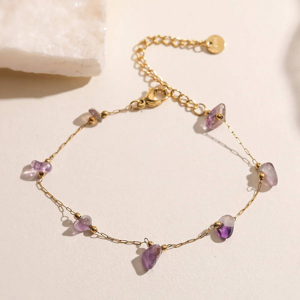 

Stainless steel Natural Stone irregular bracelet for ladies Glow Transition​ no fading artistic and Ethnic style stackable