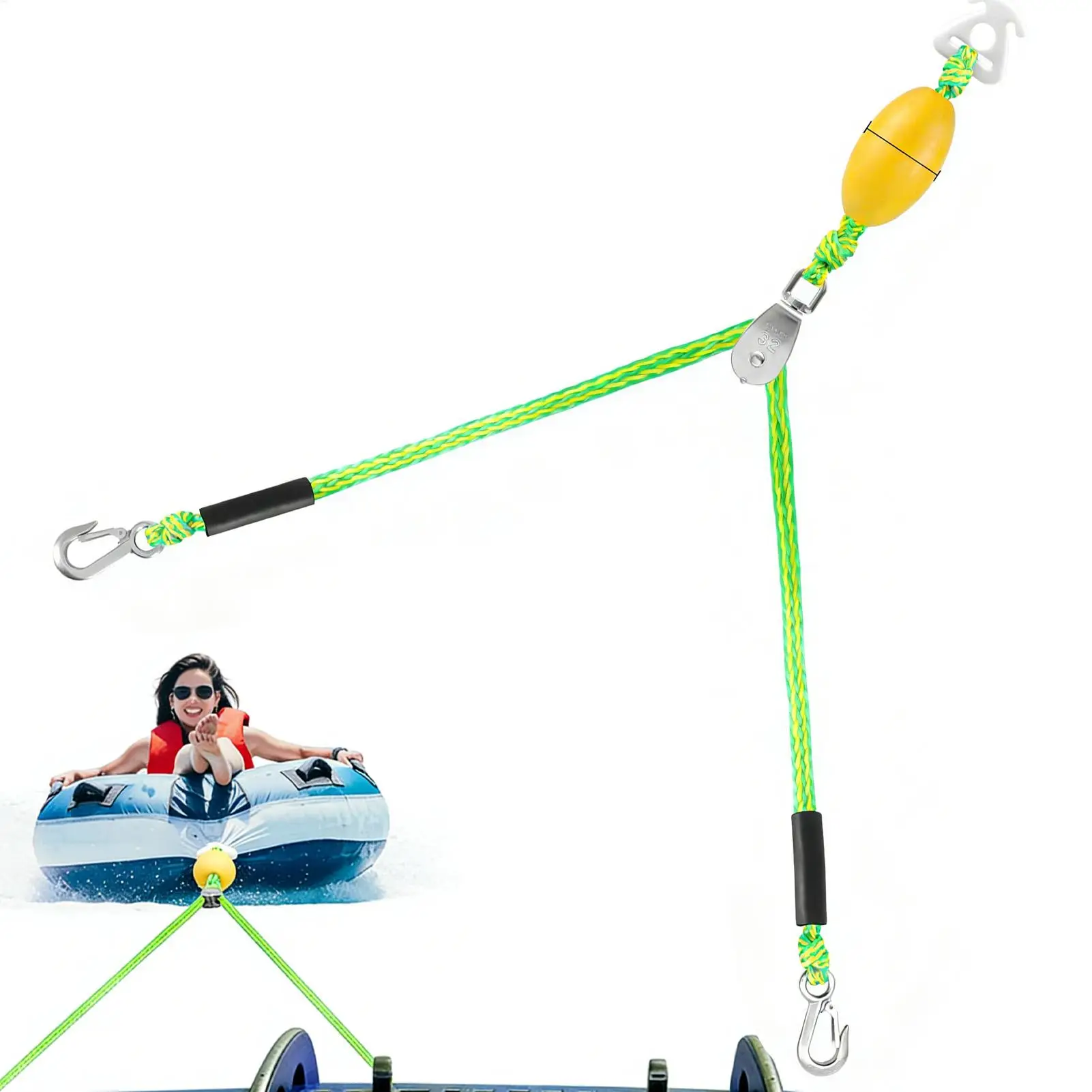 double hook tug rope with float/ 2-Hook 17FT Heavy Duty Multifunctional Floating Tow Rope Water Surfing Sofa Pulling Pulley Rope