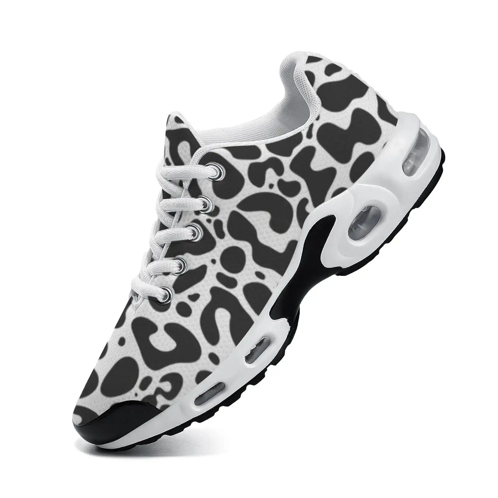 Customizable Black Leopard Print Casual Air-Cushioned Breathable Mesh Upper Unisex Athletic Shoes