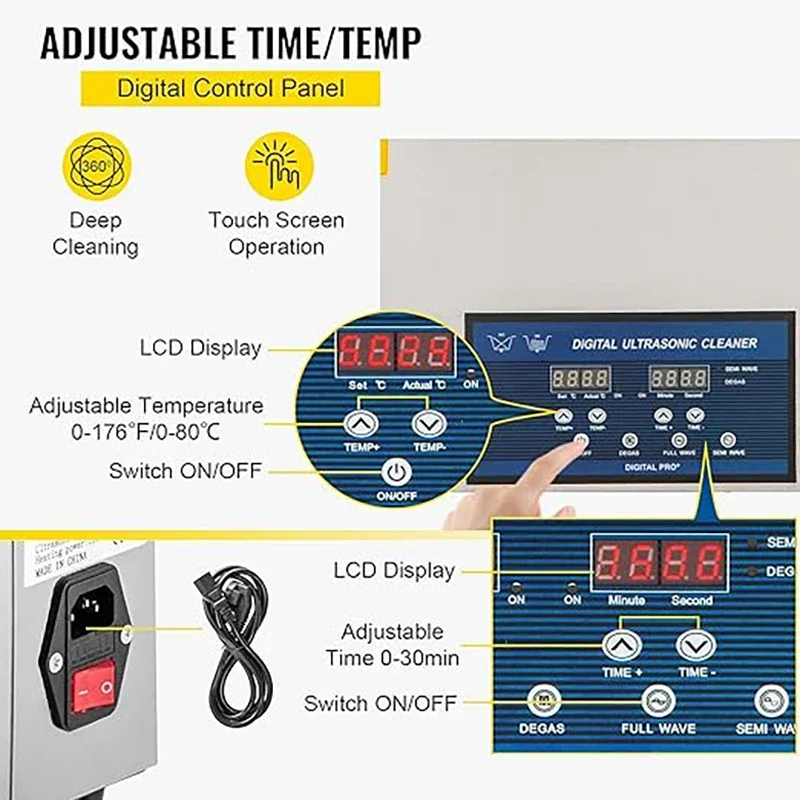 3/6/10/30L Ultrasonic Cleaner 28/40KHz Dual Frequency Digital Ultrasonic Cleaning Machine with Degassing Function Clean Machine