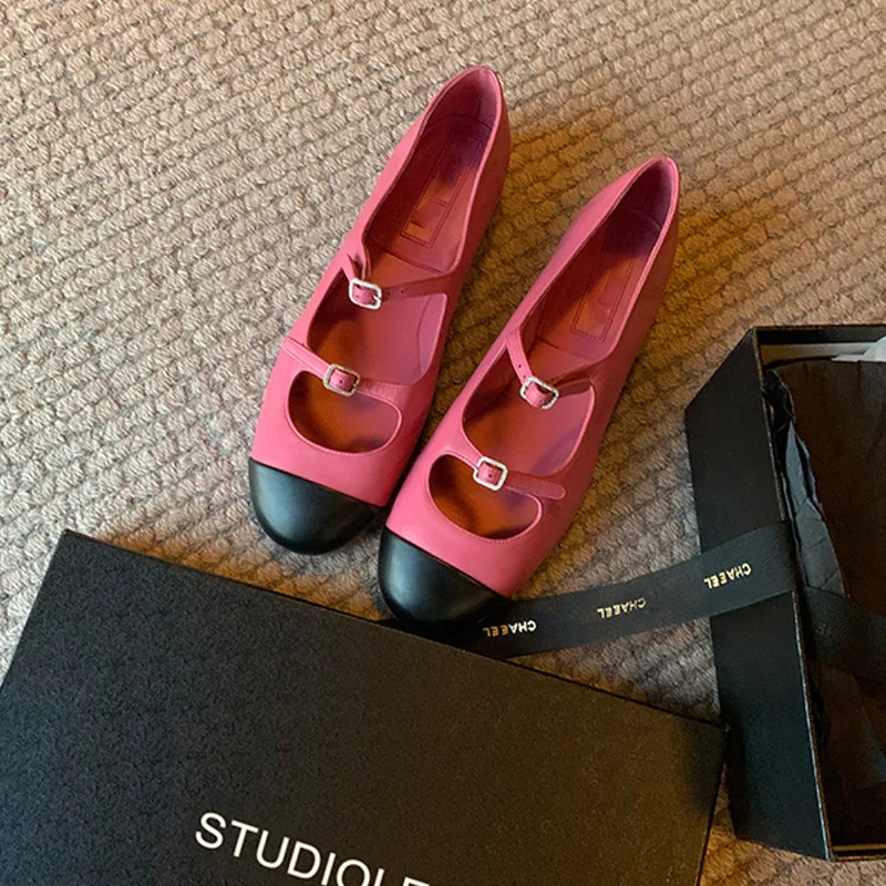 2025 Spring/Summer New Fashion Round Toe Colorblock Double Stripe Ballet Shoes Comfortable Casual Flat Bottom Women's Shoes  40