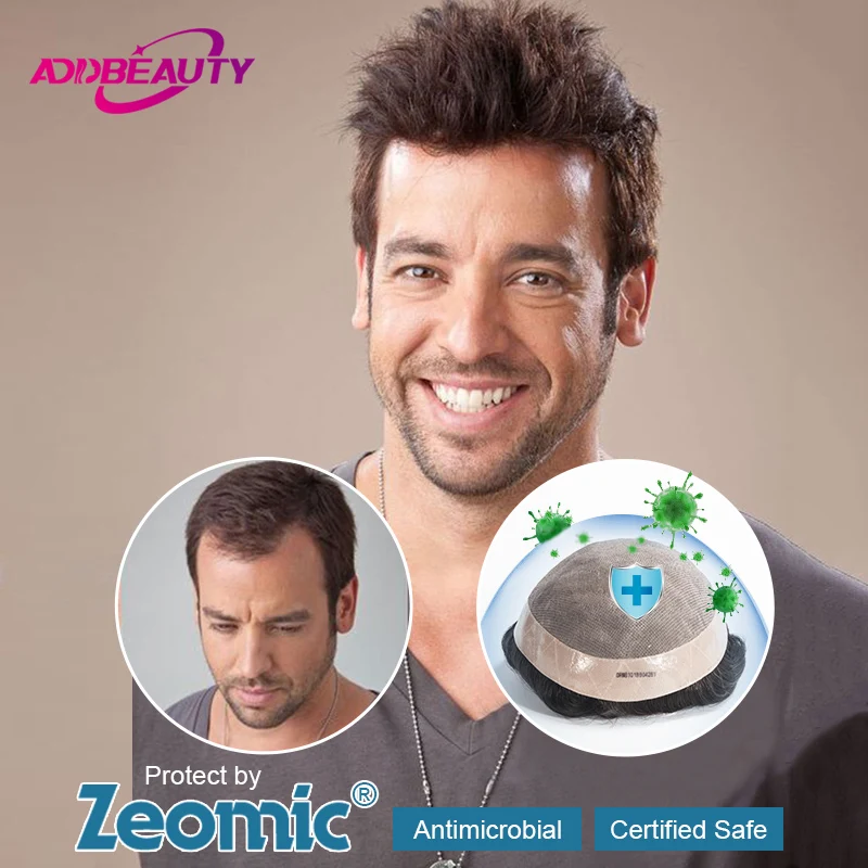 

Мужской парик, защищенный Zeomic Fine Mono NPU Base, индийские парики из натуральных волос, антимикробный мужской капиллярный протез, натуральный топпер