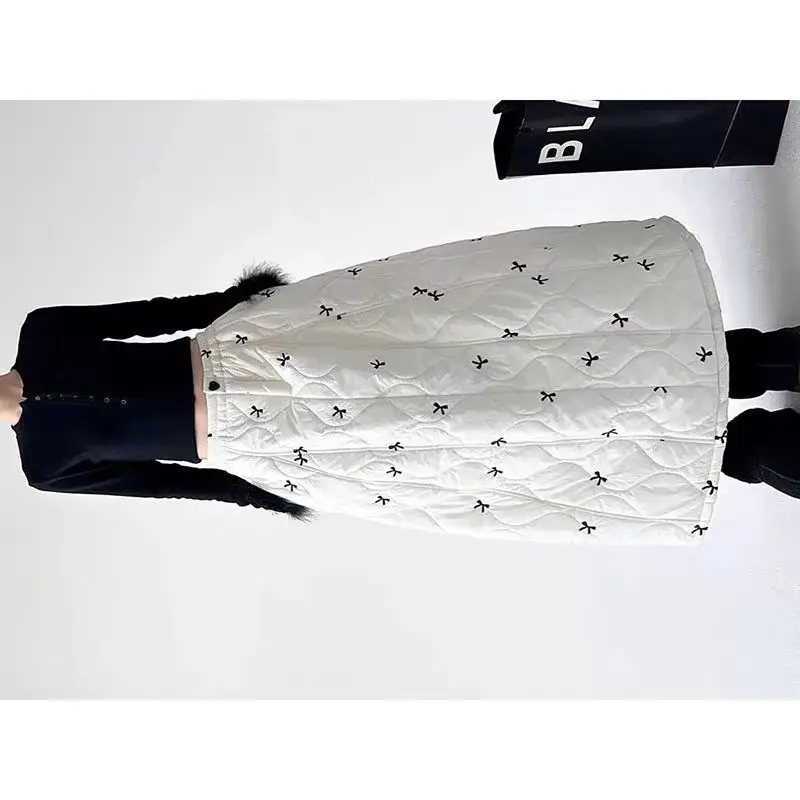 

Женская хлопковая юбка на пуху, женская осенне-зимняя теплая длинная юбка трапециевидной формы с подкладкой, ветрозащитная однотонная простая юбка с бантом