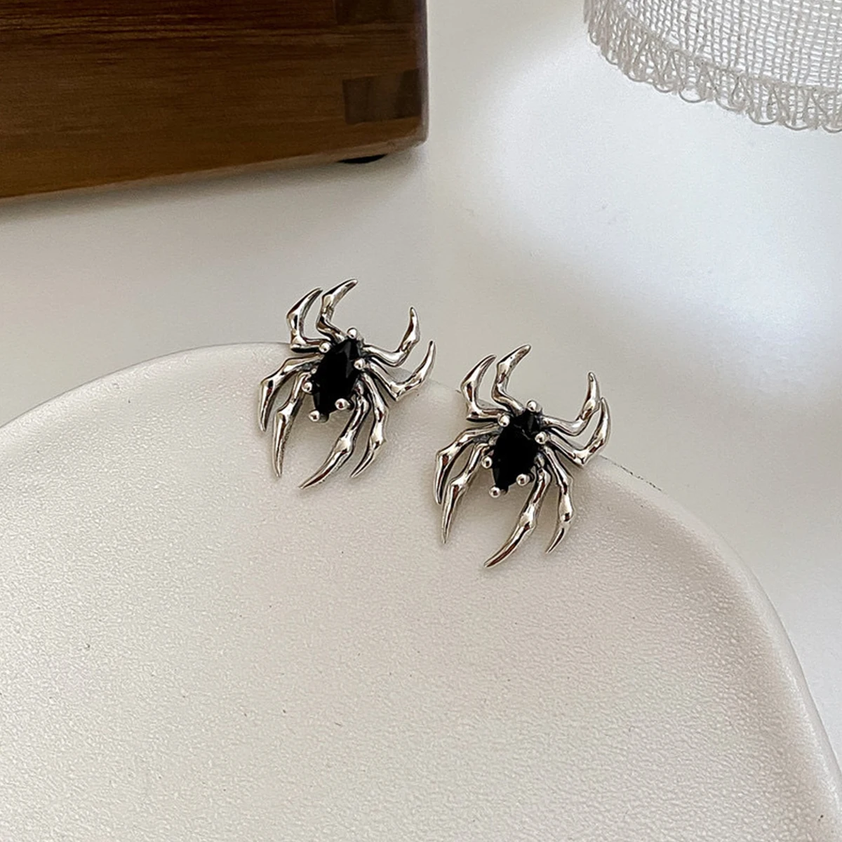 Punk Stainless Steel Spiders Stud Earrings Black Earrings for Men and Women Vintage Hip Hop Rock Piercing Ear Jewelry image 5