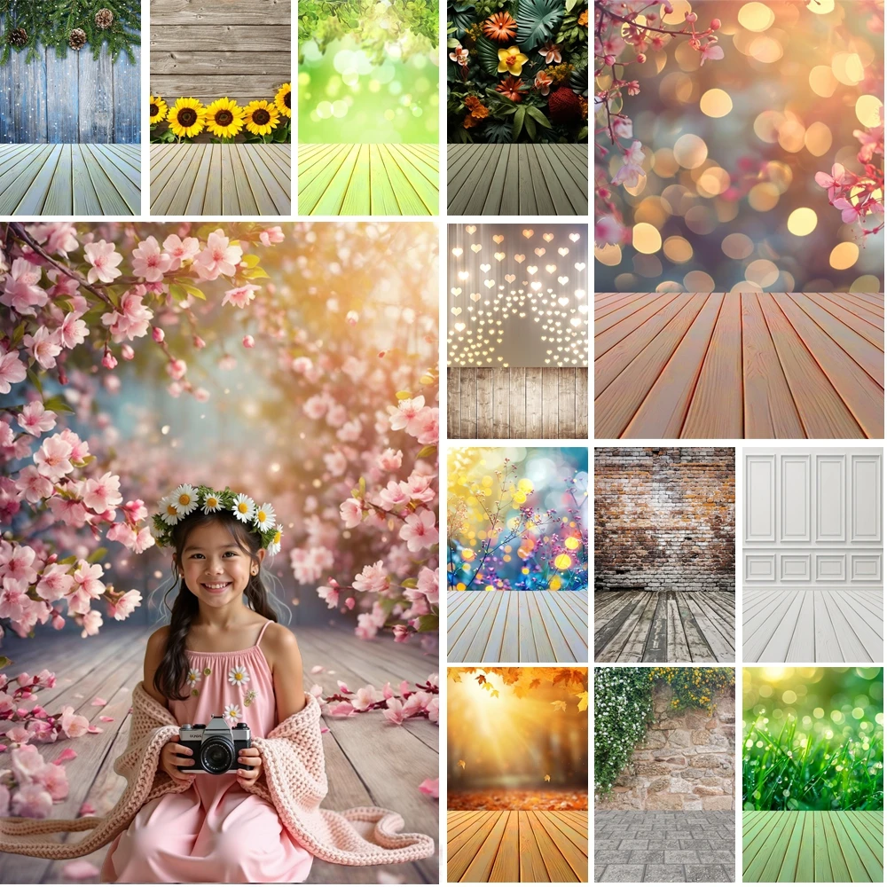 

MOON.QG Spring Floral Backgrounds For Photographs Wooden Texture Bokeh Brick Backdrop Accessories Poster Birthday Wedding Wall