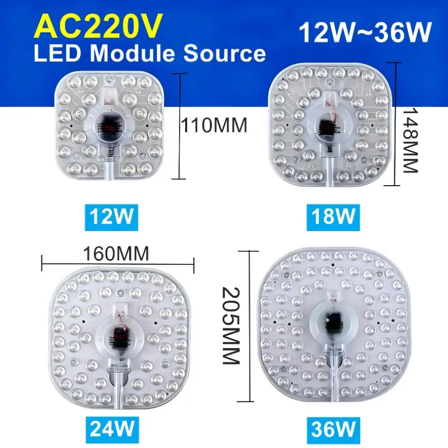 AC220V with Magnet High Brightness Ring PANEL Square LED Module Source Ceiling 36W 24W 18W 12W LED Light Square Ceiling Board