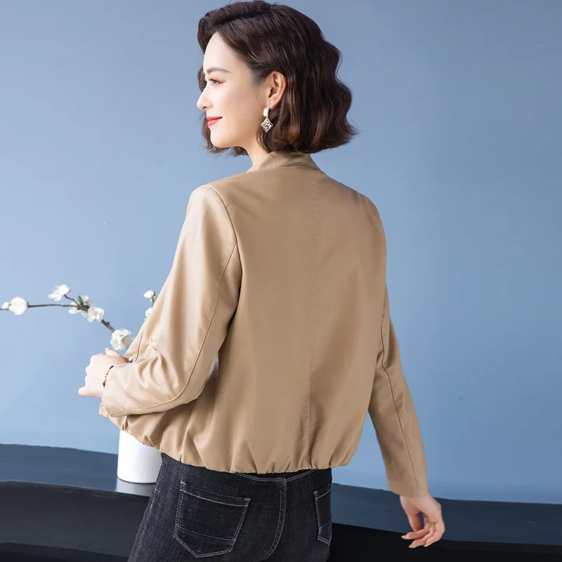 Veste en cuir de style parfumé pour femme, cuir non Conté, petit revers à la mode, élégant, printemps et automne 2024