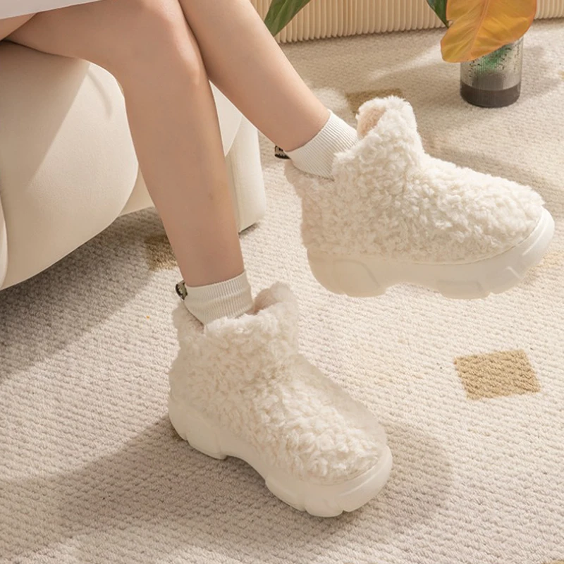 Home Fuzzy Slipper Snow Boot Women Winter Warm Fur Plush Indoor Lazy Female Thermal Furry House Shoe Platform Flat Flip Flop