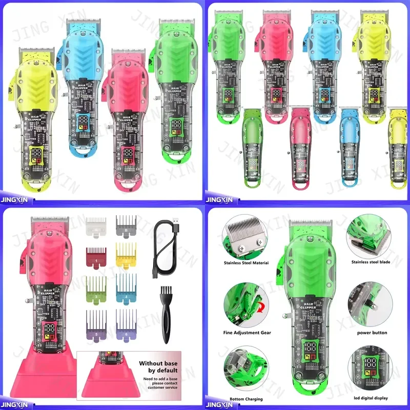 custom for Transparent Rechargeable Hair Clipper Trimmer Cordless Barber Cutting Machine LED Display Men Grooming Tool