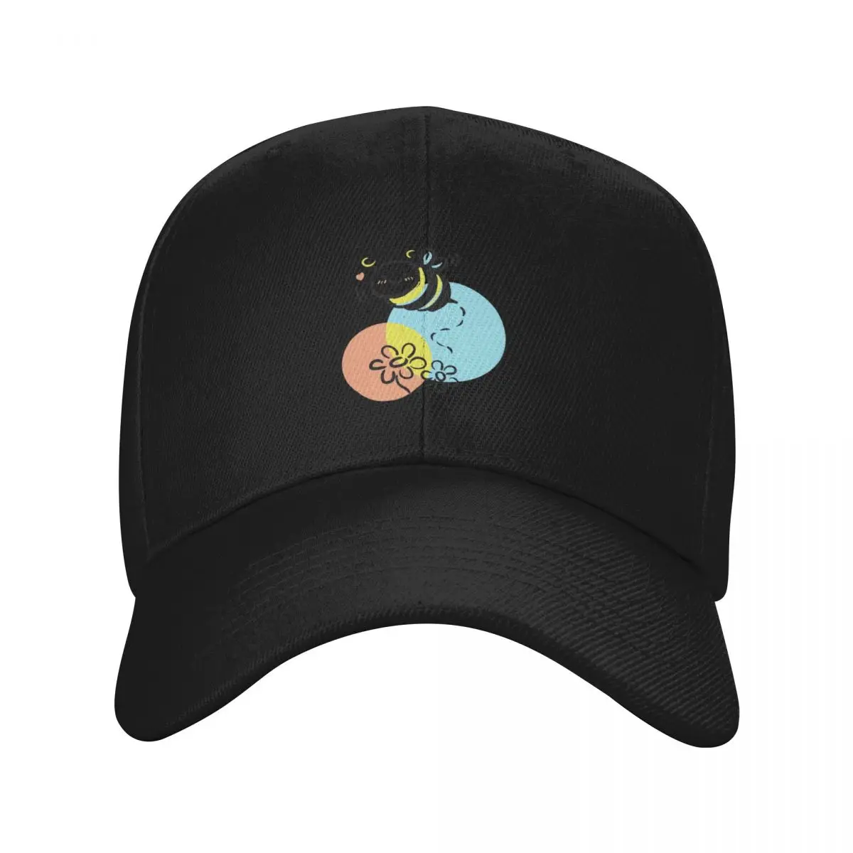 Bee flying on flowers cute cartoon smiling spring bug Baseball Cap Hat Luxury Brand Hat Man Luxury Icon |-F-| Man Women's