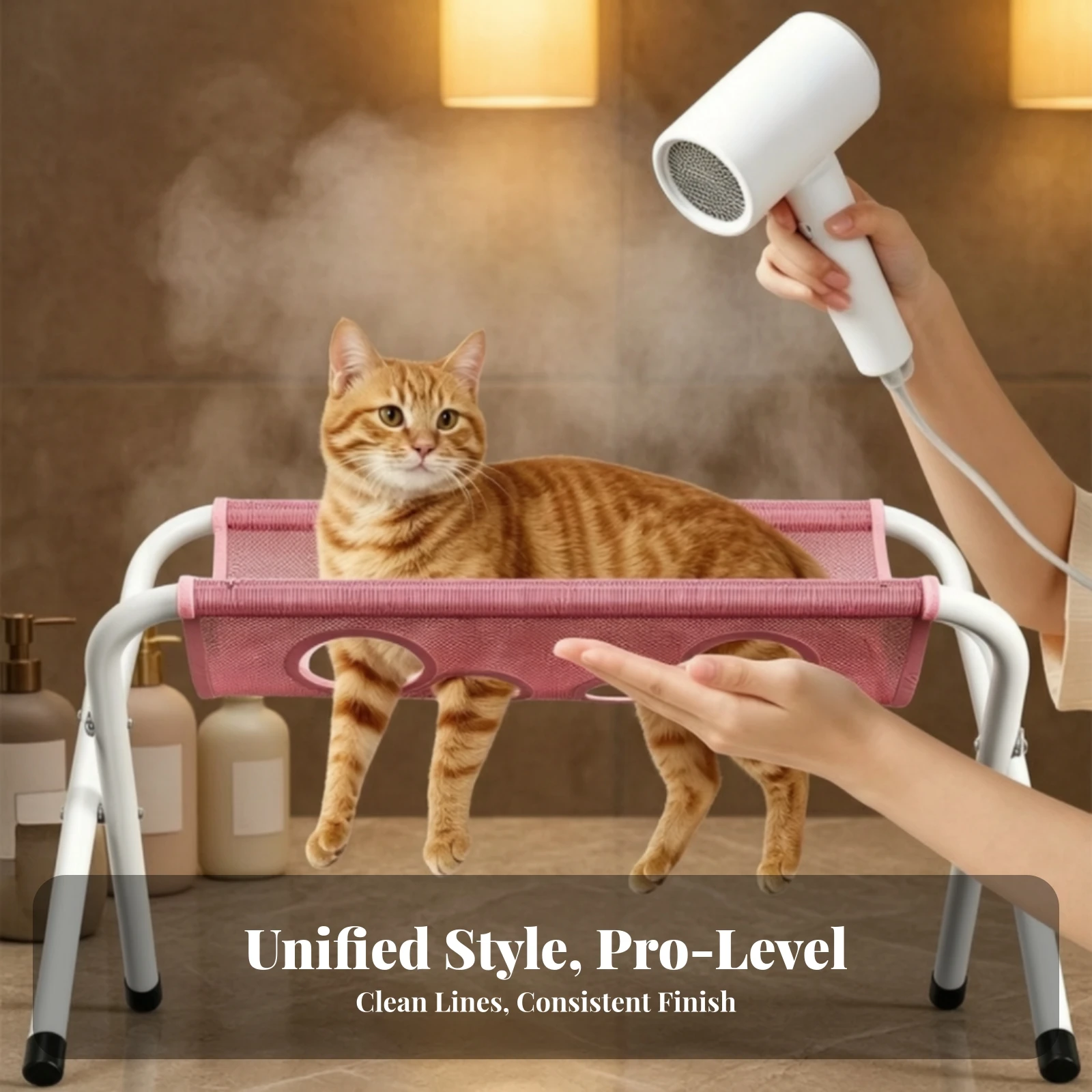 Foldable Bath Stand Quick-Dry Mesh Bath Sling Pet Grooming Stand Iron Tube Frame Wash Station Stable Structure with strap