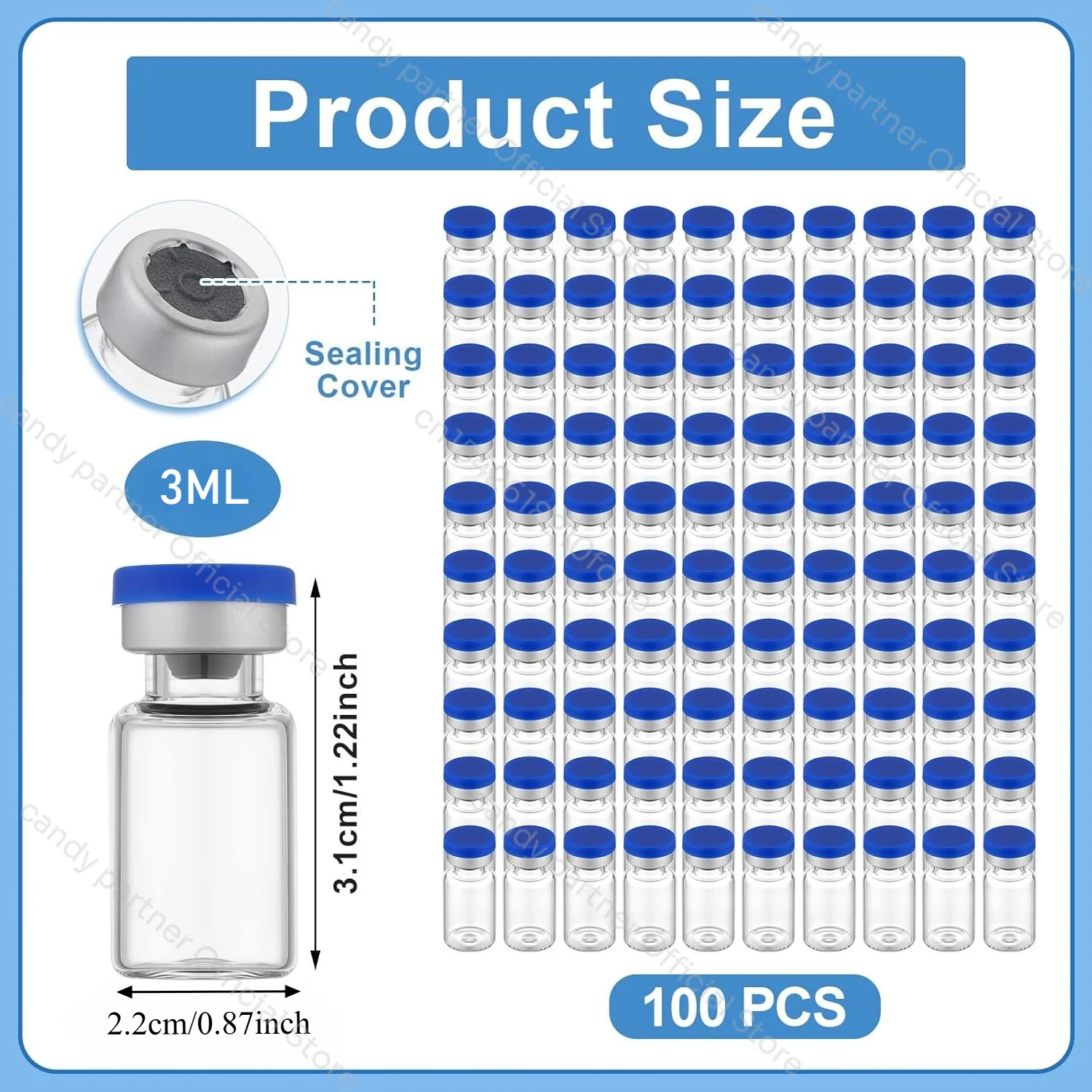 100 Stück 3/5/10ml Transparente Leere Fläschchen mit Selbstheilendem Injektionsport, Glasfläschchen für Penicillin, Laborfläschchen zur Aufbewahrung von Flüssigproben – Detail 2