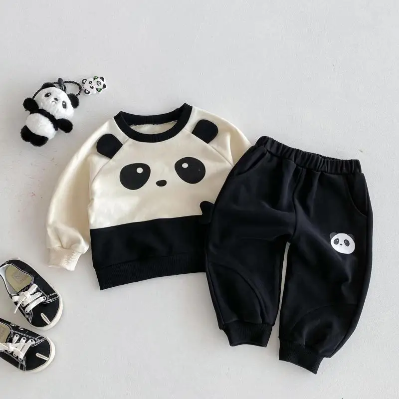 

2025 Autumn New Baby Long Sleeve Clothes Set Boys Girls Cute Panda Sweatshirt + Pants 2pcs Suit Infant Toddler Casual Outfits